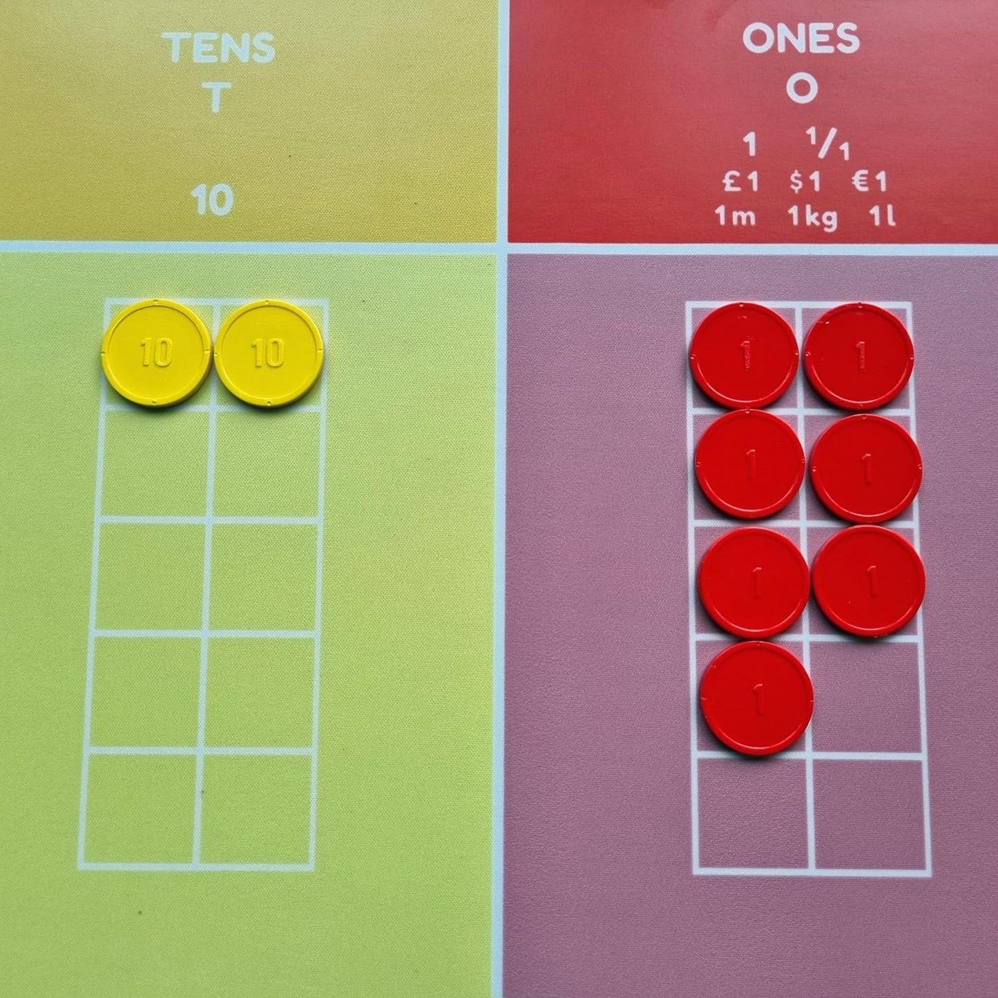 Place Value Disks, Set of 120 Hundreds Tens and Ones, 100 10 1, Recycled Plastic Math Counters - plavalmat®