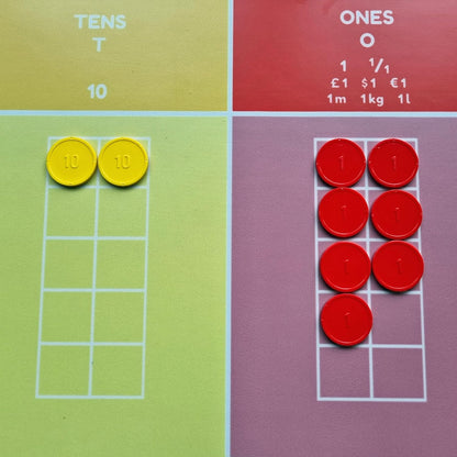Place Value Disks, Set of 120 Hundreds Tens and Ones, 100 10 1, Recycled Plastic Math Counters - plavalmat®