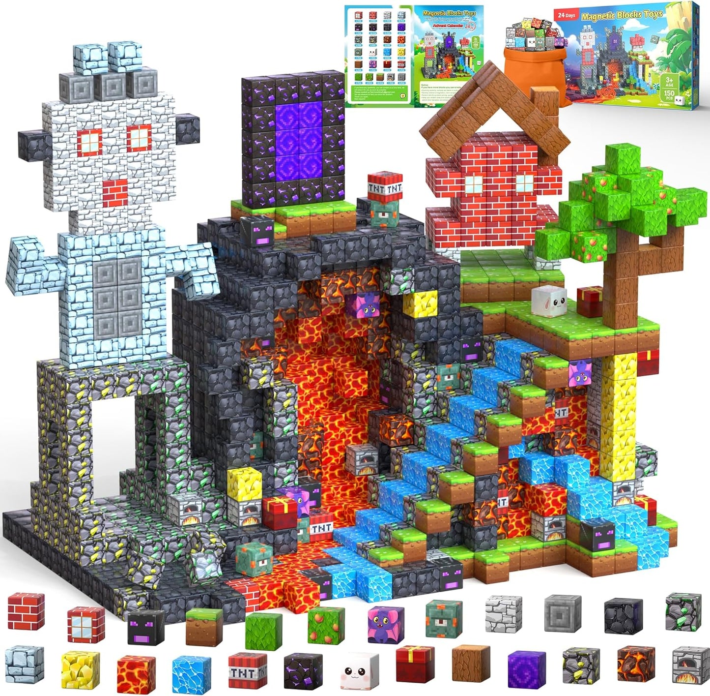 150PCS Magnetic Blocks, Magnetic Building Blocks Cubes, Magnet Tiles Stacking STEM Building Game Birthday Gifts for Boys Girls Age 3 4 5 6 7 8-12