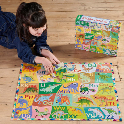 eeBoo 36 Piece Giant Floor Puzzle - Dinosaur Alphabet Children's Puzzle ABC & Dino Themed, Large Pieces for Small Hands to Develop Motor Skills