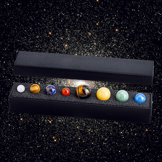 Natural Gemstones Solar System Model Multicolor Space Decor 8 Planets Model Kit Chakra Reiki Healing Crystal Ball Set Gift for Boys Girls Men Women Kids