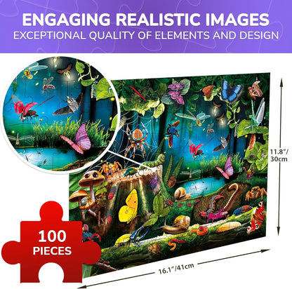 QUOKKA 100 Piece Puzzles for Kids Ages 4-6 – Floor Kids Puzzles Ages 6-8 Year Old – Toy for Learning Forest Animals for 8-10 yo – Jigsaw Toddler Game for Boy and Girl 3-5