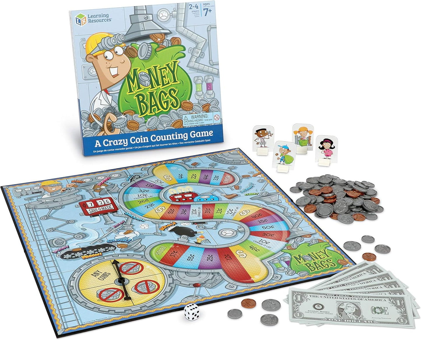 Learning Resources Money Bags Coin Value Game - Classic Board, Math Manipulatives, Financial Literacy Kids, Pretend Play, Coins Bills for Teaching, Gifts for Boys and Girls, Educational