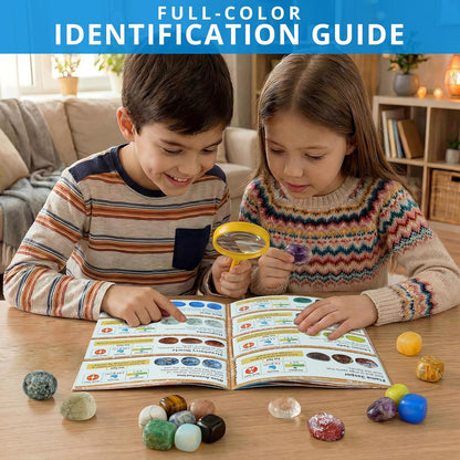 PIBEX Rock Collection Starter Kit - 54 Pcs Assorted Gemstones, Crystals, Rocks & Minerals, with Learning Book & ID Cards, Earth Science Kit Toy, A Geology Gift for Kids & Adults Ages 8+