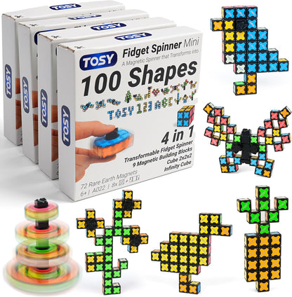 TOSY Magnet Fidget Spinner Mini - 8 Blocks, 3 in 1 Toy: Transformable Fidget Spinner, Infinity Cube, 2x2 Puzzle Cube, Easter Basket Stuffers for Kids/Adults, STEM Sensory Stress Relief Toy