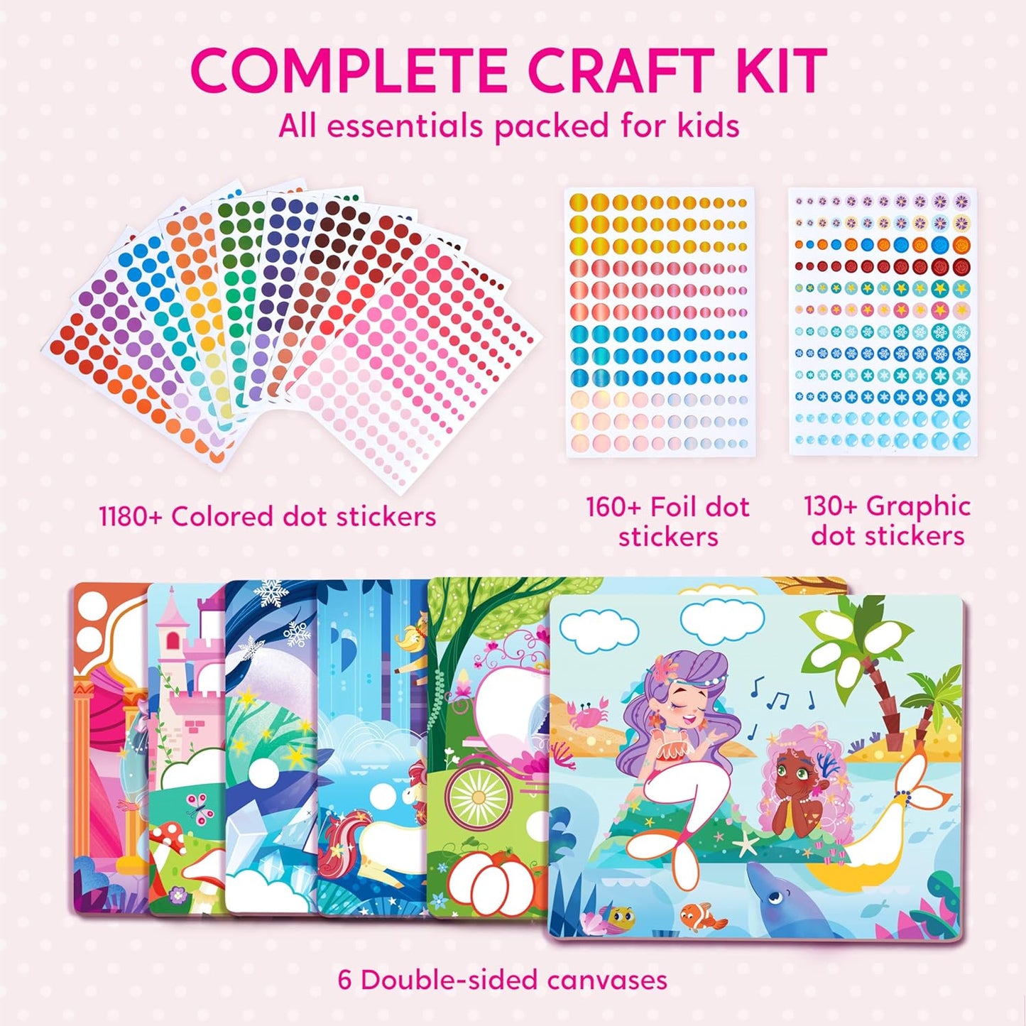 Klever Kits Dot Art Kit for Kids, No Mess Sticker for Toddlers 3-7, Craft Kits, DIY Creative Activity, Travel Toy, Birthday Presents for Boys Girls (Unicorns & Princess)