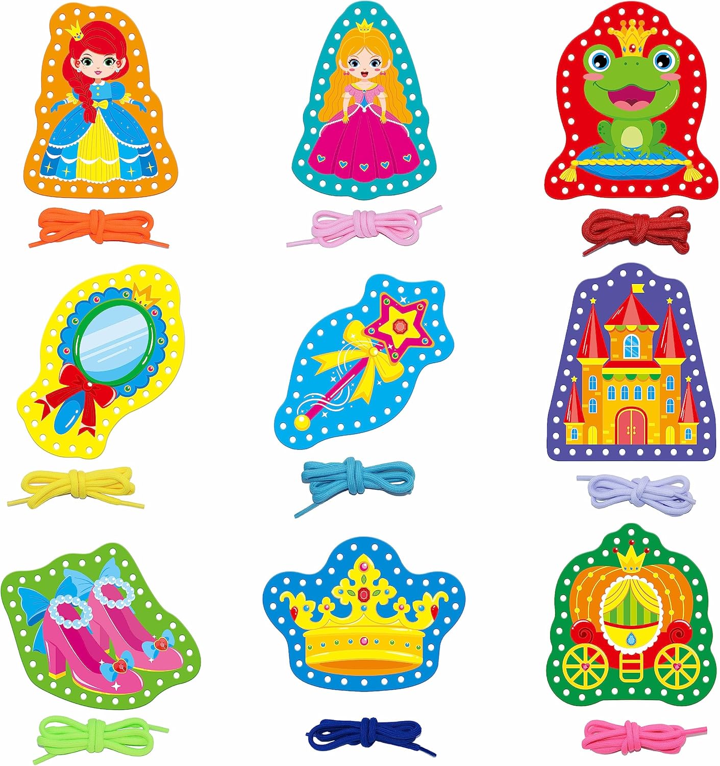 SpriteGru 9 Pieces Kids Lacing Cards, Double Sided Sewing Cards in 9 Vehicle Cards with 9 Colorful Laces, Imagination Development Lacing Toys Games for Children Educational and Learning Activity