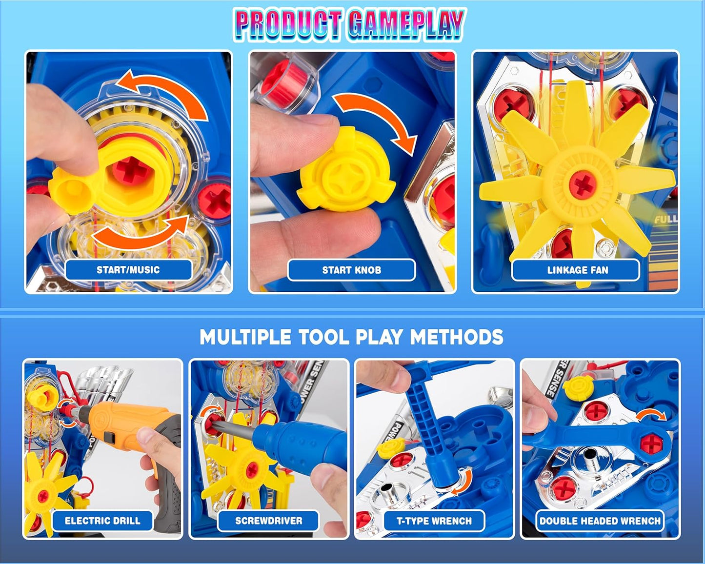 POFJOEQ Engine Building Kit, Kids Mechanic Repair Set for Kids Motorcycle Engine，Take Apart Toys-42pc Playset，STEM Engine Model Kit Toy with Cool Lights&Sounds，Educational Toys for 3+ Year Old (Blue)