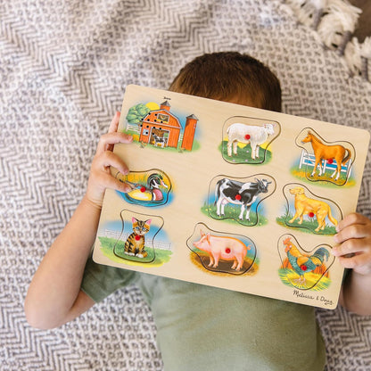 Melissa & Doug Farm Sound Puzzle - Wooden Peg Puzzle with Sound Effects (8 pcs)