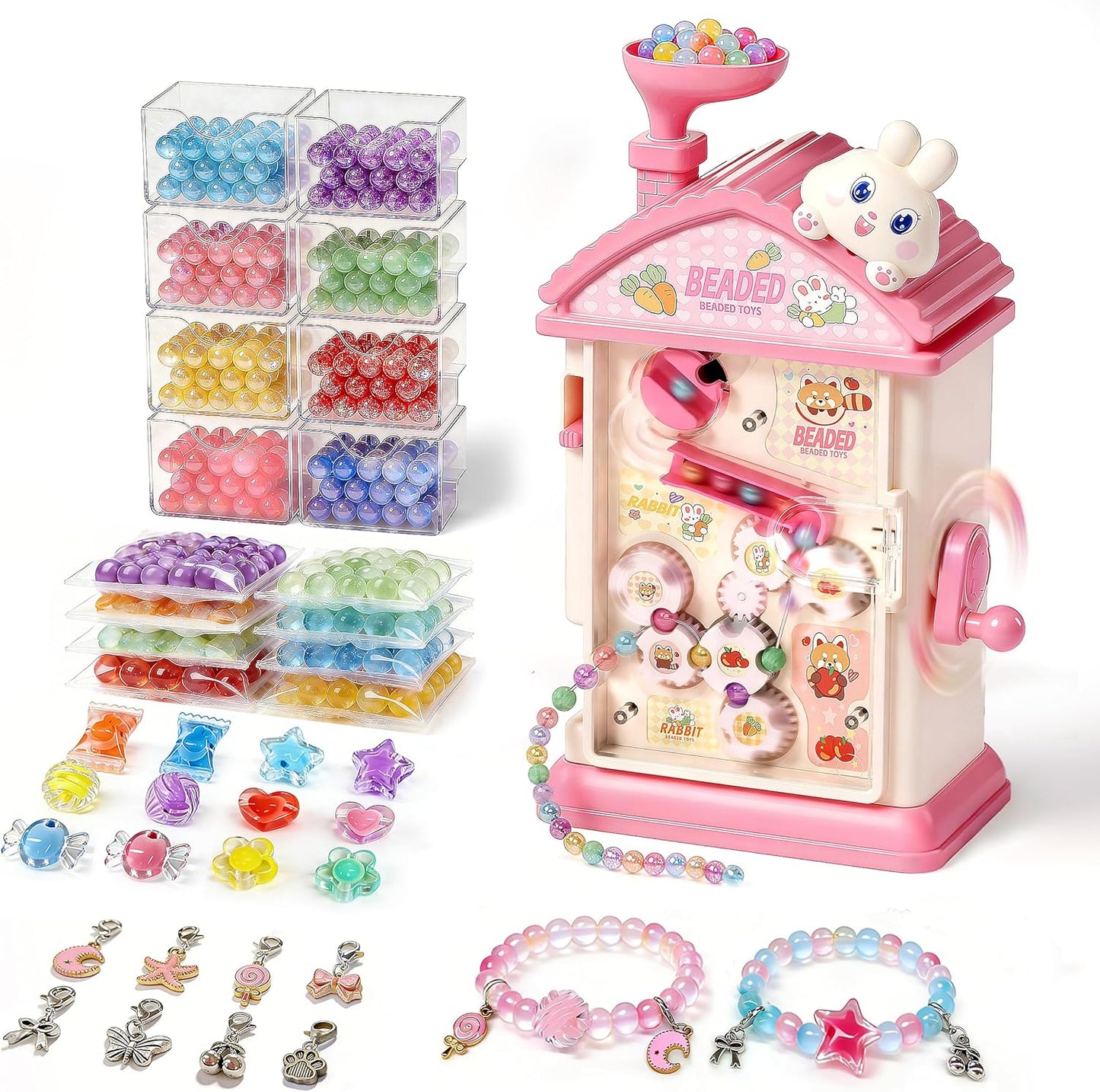 Eohemeral Bracelet Making Kit for Girls 6-12, Jewelry Making Kit with 800 Beads, DIY Bracelet Maker Machine, Built-in Storage & Bead Recycler, Kids Crafts Toy No Batteries Required (Pink)