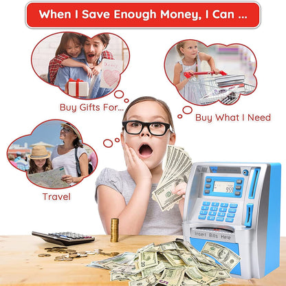 BKstar ATM Piggy Bank for Kids - Talking Electronic Money Bank with Debit Cards & Digital Coin Counter for Real Money, Boys Girls