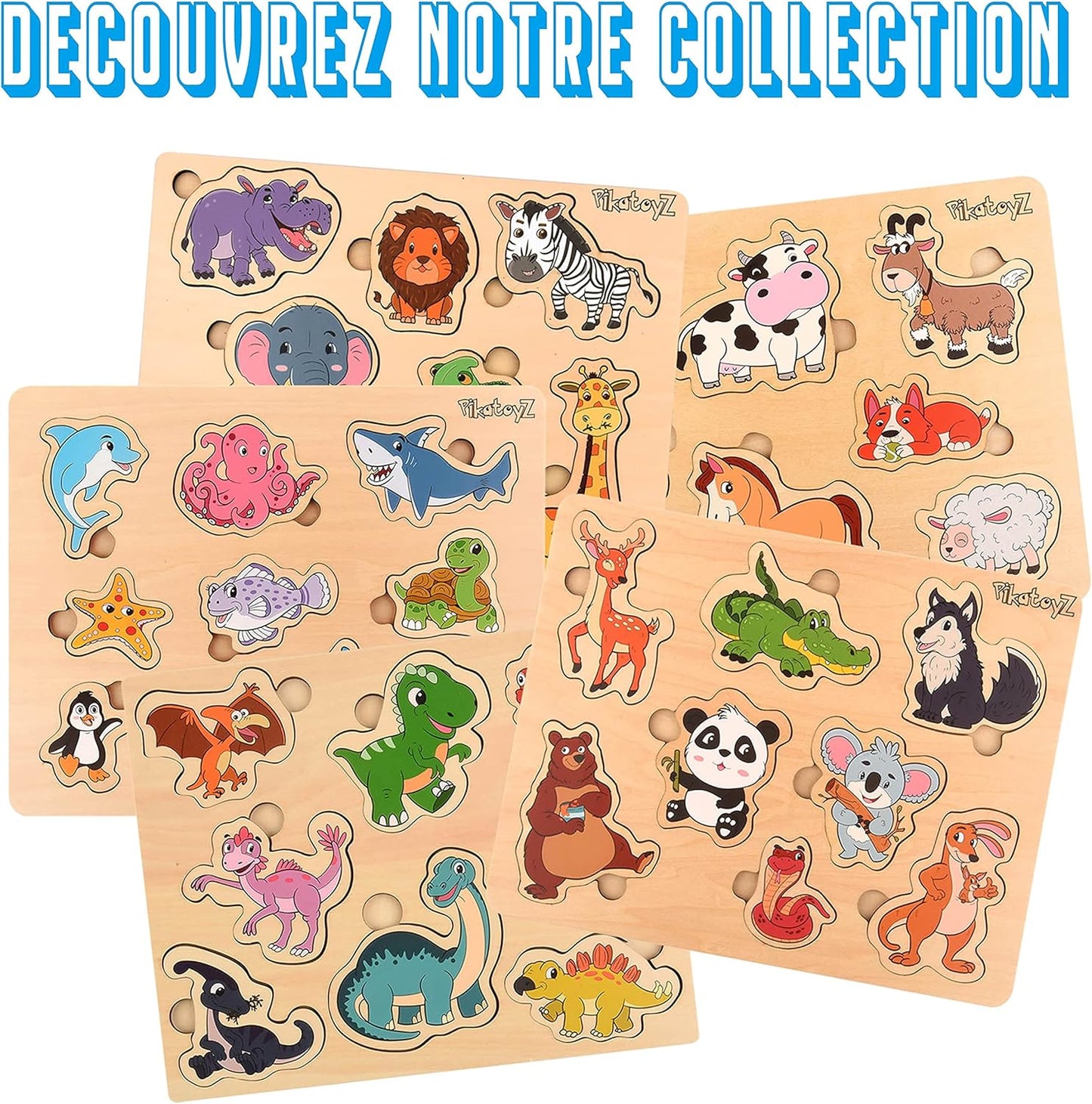Pikatoyz® Wooden Puzzles for Toddlers 1-3 – Montessori Educational and Learning Toys – Wooden Baby Puzzle for Kids 1 Year and Up – Developmental Toys – Baby Puzzles for Early Learning
