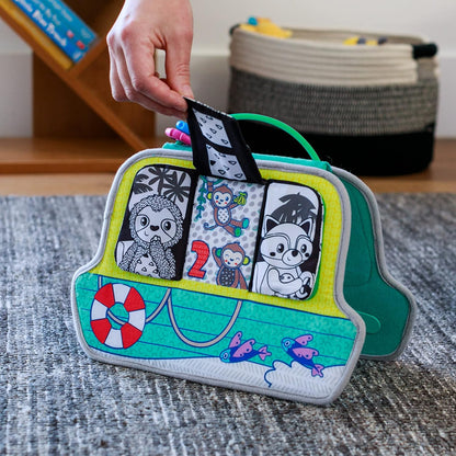 Infantino Busy Board Mirror & Sensory Discovery Toy Boat for Fine Motor Skill Development with Gears, Beads, High Contrast Prints, Tummy Time, Sit & Play or On The Go, for Newborns, Babies & Toddlers
