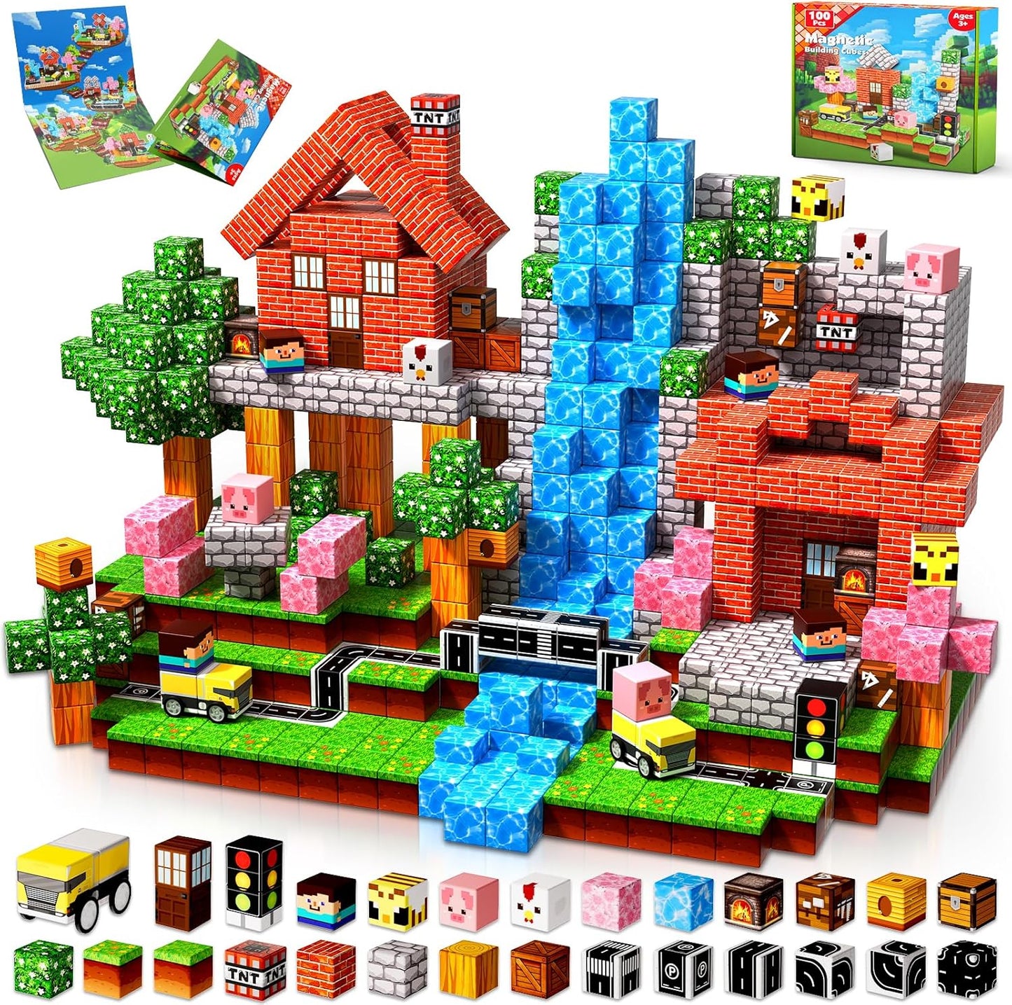 Magnetic Blocks - 200PCS Magnetic Blocks with 6 Base Plate, Magnetic Building Blocks for Kids Ages 4 5 6 7 8, Stacking Magnets for Kids, Birthday Gifts for 3-10 Year Old Boy Girls, STEM Toys