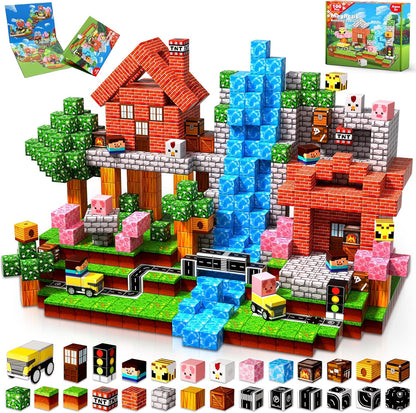Magnetic Blocks - 200PCS Magnetic Blocks with 6 Base Plate, Magnetic Building Blocks for Kids Ages 4 5 6 7 8, Stacking Magnets for Kids, Birthday Gifts for 3-10 Year Old Boy Girls, STEM Toys