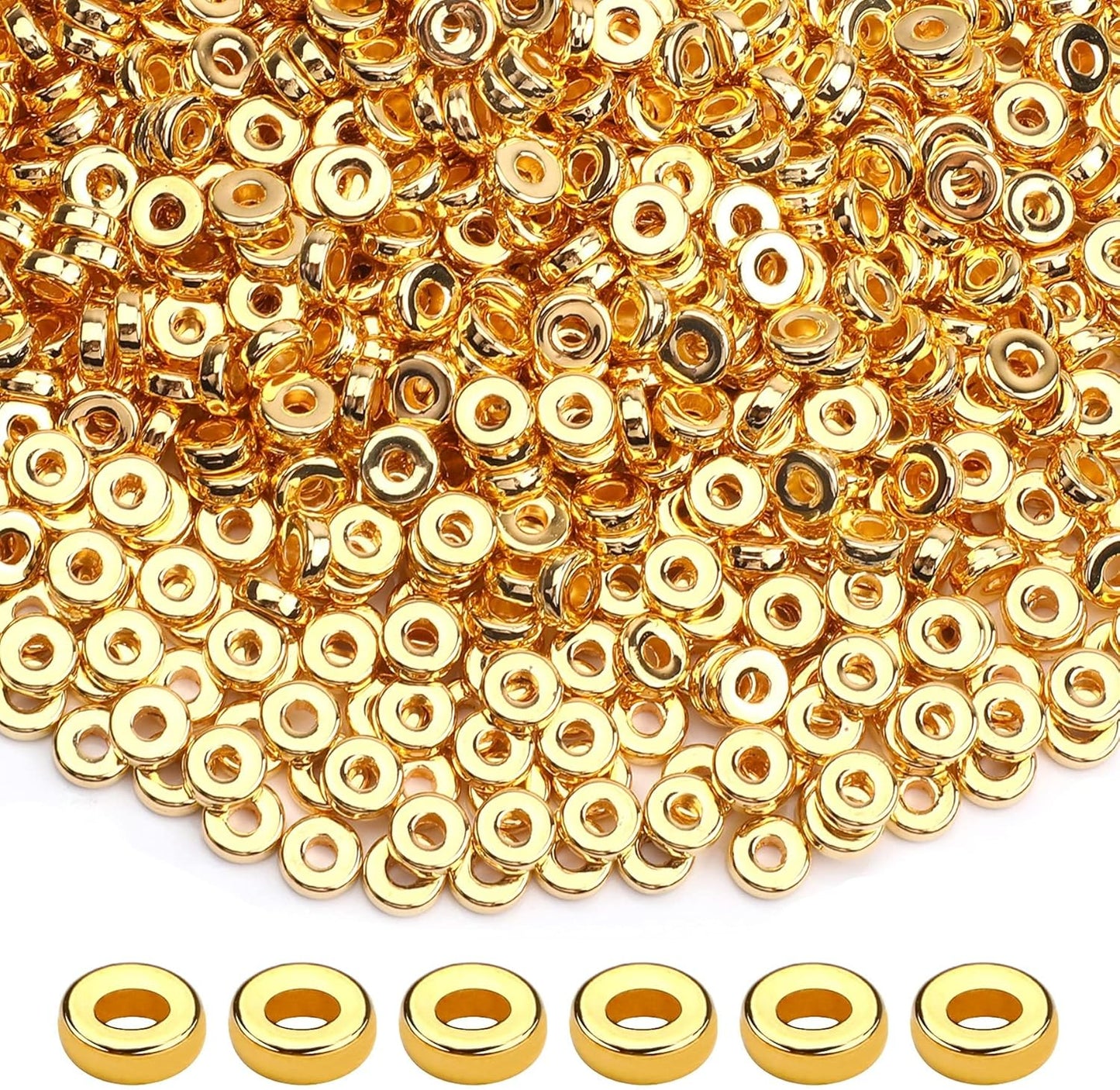 1500pcs 6mm Flat Round Spacer Beads Disc Loose Jewelry Making Beads for DIY Bracelet Necklace Earring Craft Supplies, Gold & Silver