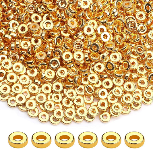 1500pcs 6mm Flat Round Spacer Beads Disc Loose Jewelry Making Beads for DIY Bracelet Necklace Earring Craft Supplies, Gold & Silver