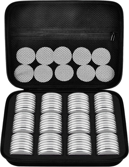 PAIYULE 96 Pieces 46mm Coin Capsules, with Foam Gasket and Plastic Storage Organizer Box, 6 Sizes (20/25/27/30/38/46mm) Coins Collector Case Holder for Coin Collection Supplies(Black)