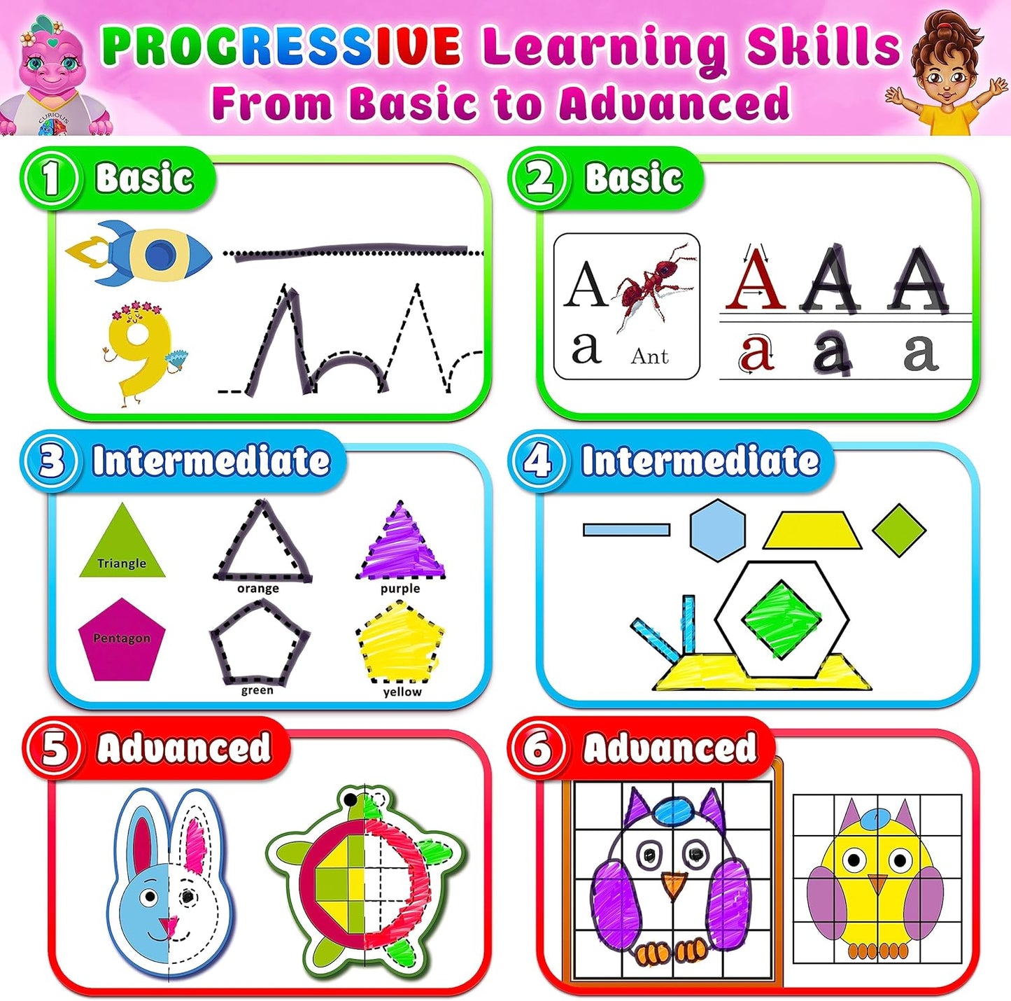 Curious 2 Learn Montessori Busy Book for Toddlers Ages 3-5 – Preassembled Preschool Learning Binder with 28 Activities, Travel Bag & 8 Markers – Educational Toy & Gift for 3 Year Old Boys (Blue)