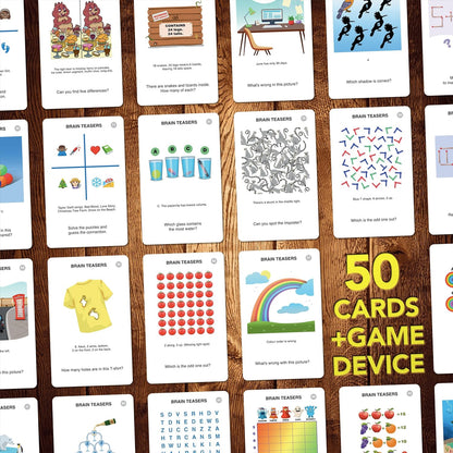 100 PICS Brain Teasers Travel Game - Solve 100 Puzzles | Flash Cards with Slide Reveal Case | Card Game, Gift, Stocking Stuffer | Hours of Fun for Kids and Adults | Age 6+