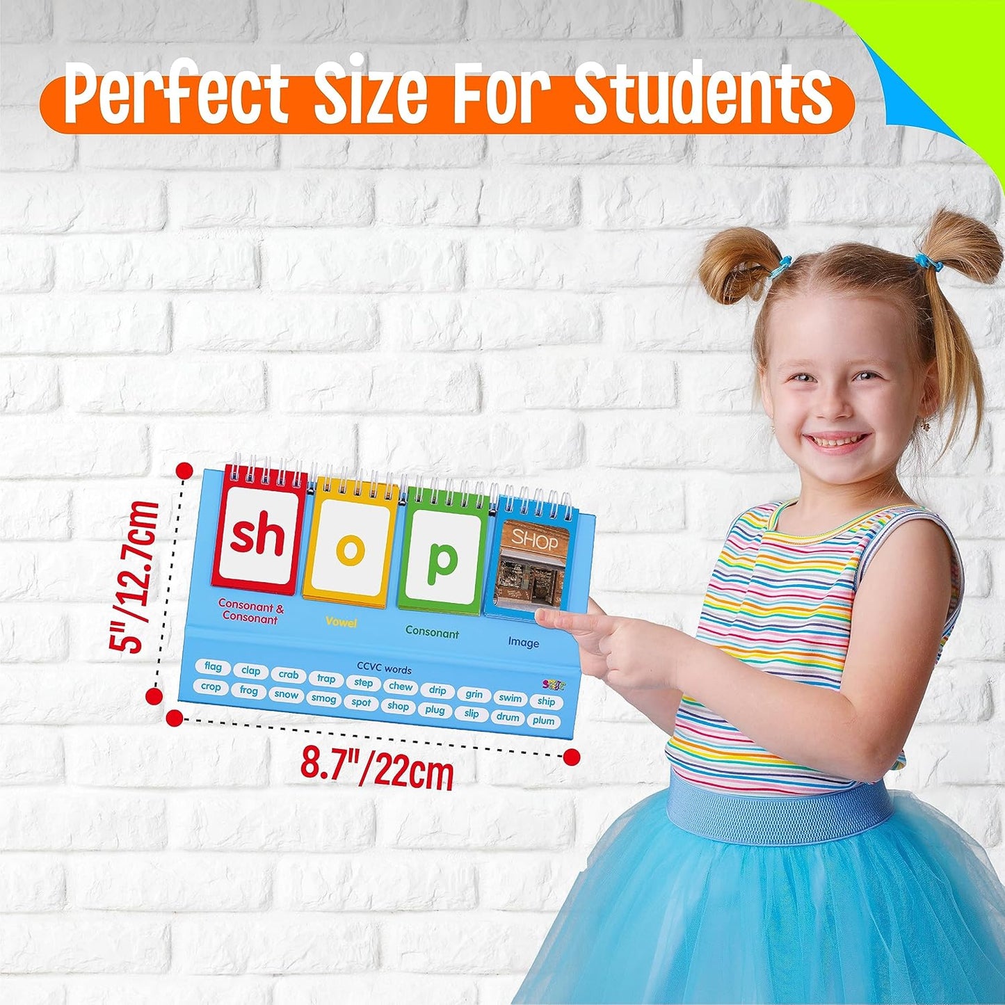 CVC Word Flip Chart - Double Sided 40 Short Vowel Word Flashcards, Freestanding, Educational Learning Tool for School Supplies