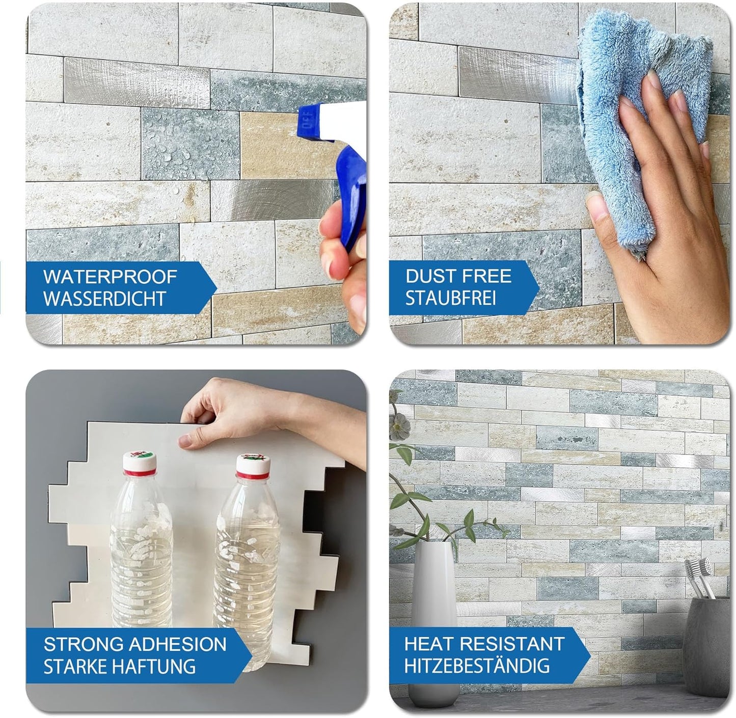 MOFIT Backsplash Tile for Kitchen Peel and Stick Stone Matte Finish,Bathroom Tiles Stickers 3D Wall Panel Linear Mosaic Marble Backsplash Waterproof(5sheets,Blue Green Gray)