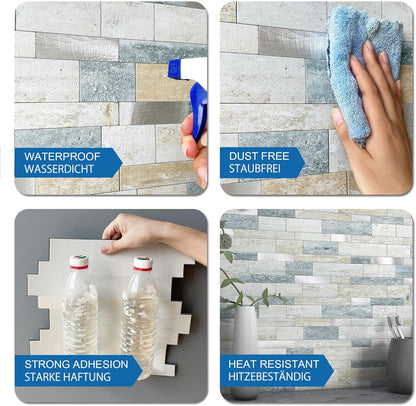 MOFIT Backsplash Tile for Kitchen Peel and Stick Stone Matte Finish,Bathroom Tiles Stickers 3D Wall Panel Linear Mosaic Marble Backsplash Waterproof(5sheets,Blue Green Gray)