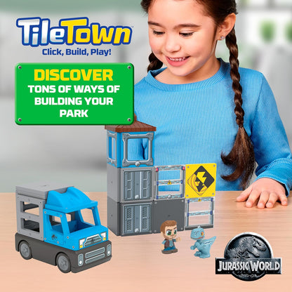 Tile Town Jurassic World Gate Escape Magnetic Tiles Set, 84 Piece Interactive Dinosaur STEM Toys Playset, Magnetic Animal Tiles for Kids Ages 3-6