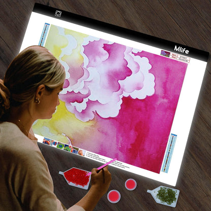 Mlife B4 LED Light Pad Kit - Upgraded Diamond Art Painting Light Box Dimmable Tracing Light Board, Sketching, Animation, Drawing Light Box with 4 Fasten Clips and Metal Stand