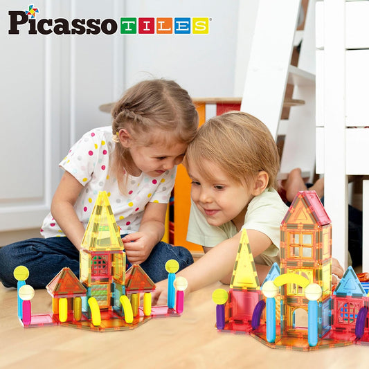 PicassoTiles 82 Piece Magnetic Sticks and Magnet Tiles Construction Building Block Toys for Toddlers, STEM Learning Toy Magnets Balls and 3+ Years Old for Boys Girls Kids Children Early Educational