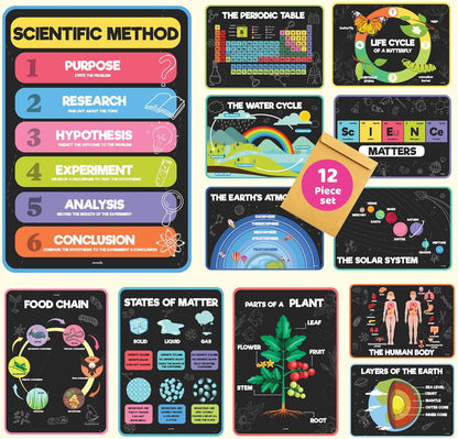 jackinthebox 12 Science Posters for Classroom - 12 x 17 inches Laminated, Middle School Science Posters, Posters for High School, Science Classroom Decor, Science Bulletin Board Sets for Kids.