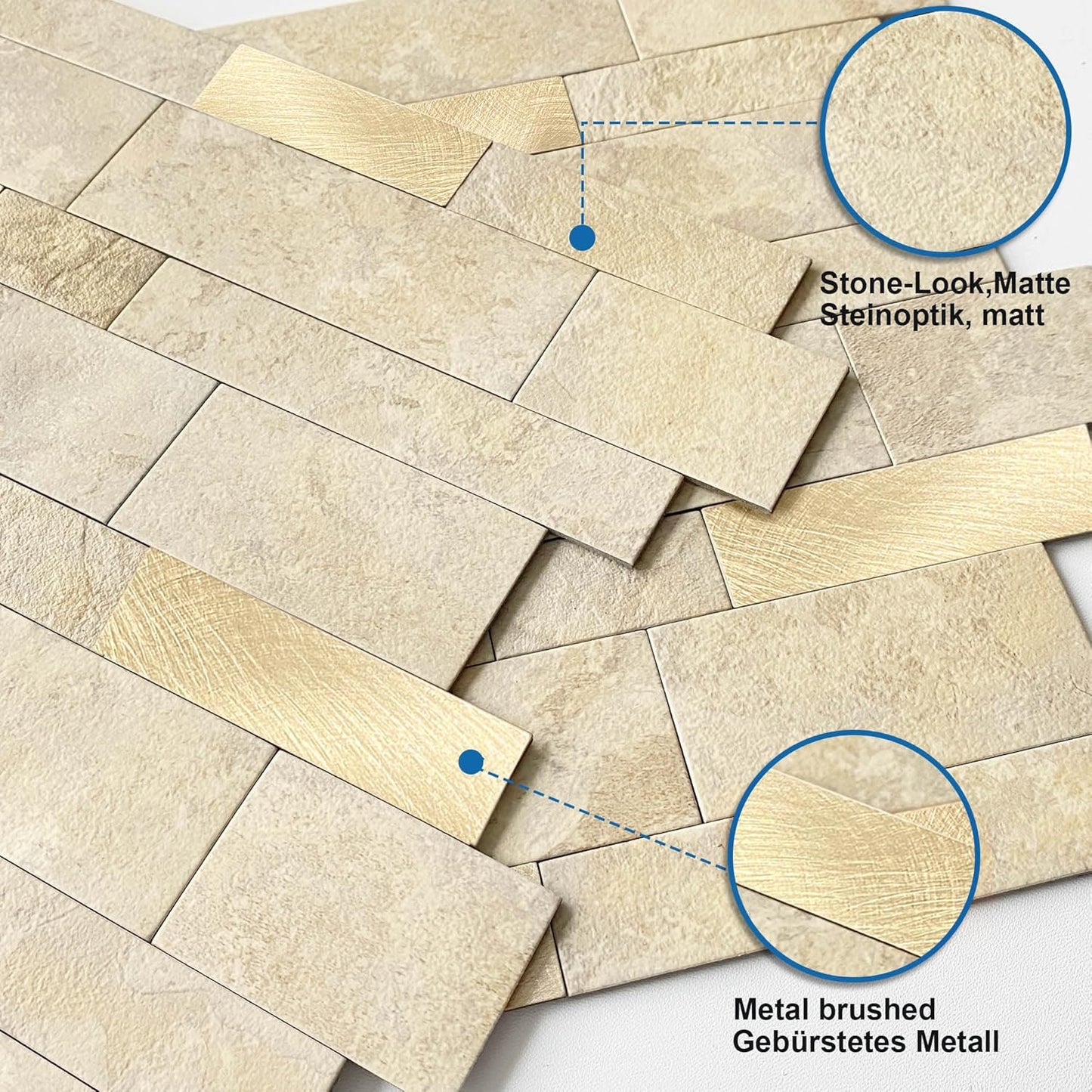 MOFIT Backsplash Tile for Kitchen Peel and Stick Stone Matte Finish,Bathroom Tiles Stickers 3D Wall Panel Linear Mosaic Marble Backsplash Waterproof(5sheets,Blue Green Gray)