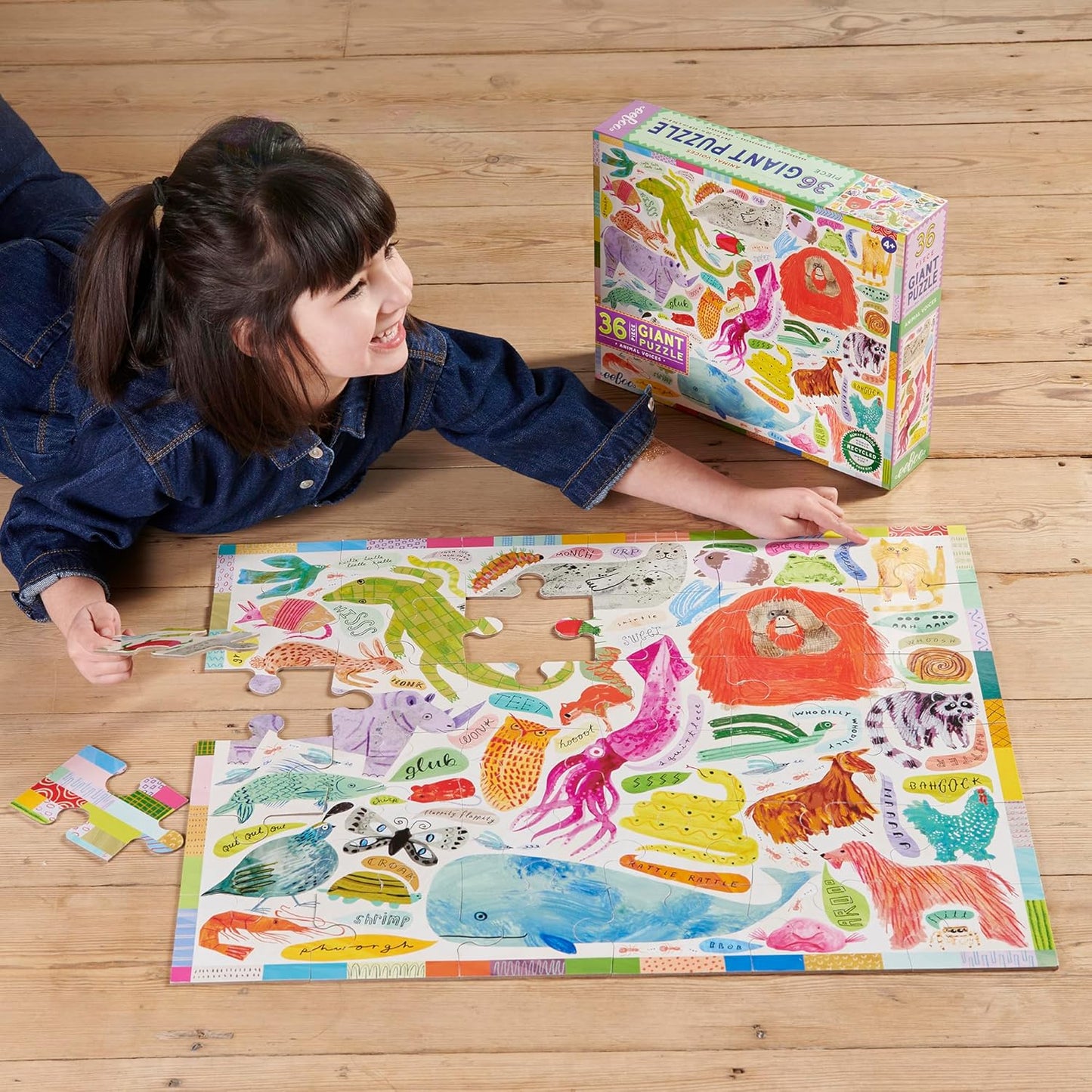 eeBoo 36 Piece Giant Floor Puzzle - Dinosaur Alphabet Children's Puzzle ABC & Dino Themed, Large Pieces for Small Hands to Develop Motor Skills