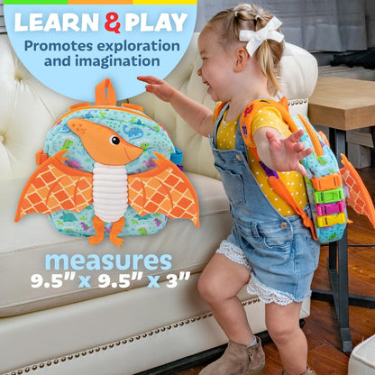 Buckle Toys - Blossom Butterfly Activity Backpack - Educational Learning Toy - Must Have for Long Car Trips - Zippered Pouch for Storage - Great Gift for Toddlers, Girls and Kids