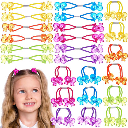 20pc Ponytailers Balls Elastics 18mm Round Opaque Multicolored Twin Beads Bauble Holders Toddler Kids Braiding Styling