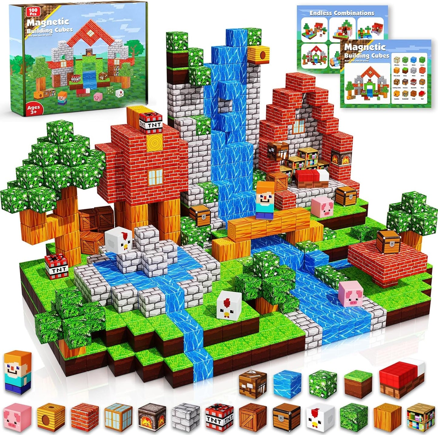 Goody King Magnetic Blocks |100PCS Magnetic Building Blocks Magic‘s House Magnetic Cube,Magnetic Blocks for Kids Ages 3-10,STEM Montessori Stacking Toy, Sensory Tiles Building Birthday for Toddlers
