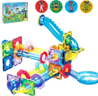 PicassoTiles 70pc Marble Run Magnetic Tiles STEM Set for Kids Ages 3 and Older Magnet Tile Marbles Maze Building Blocks Brain Development Toy Preschool Educational Learning Construction Playset PTG70