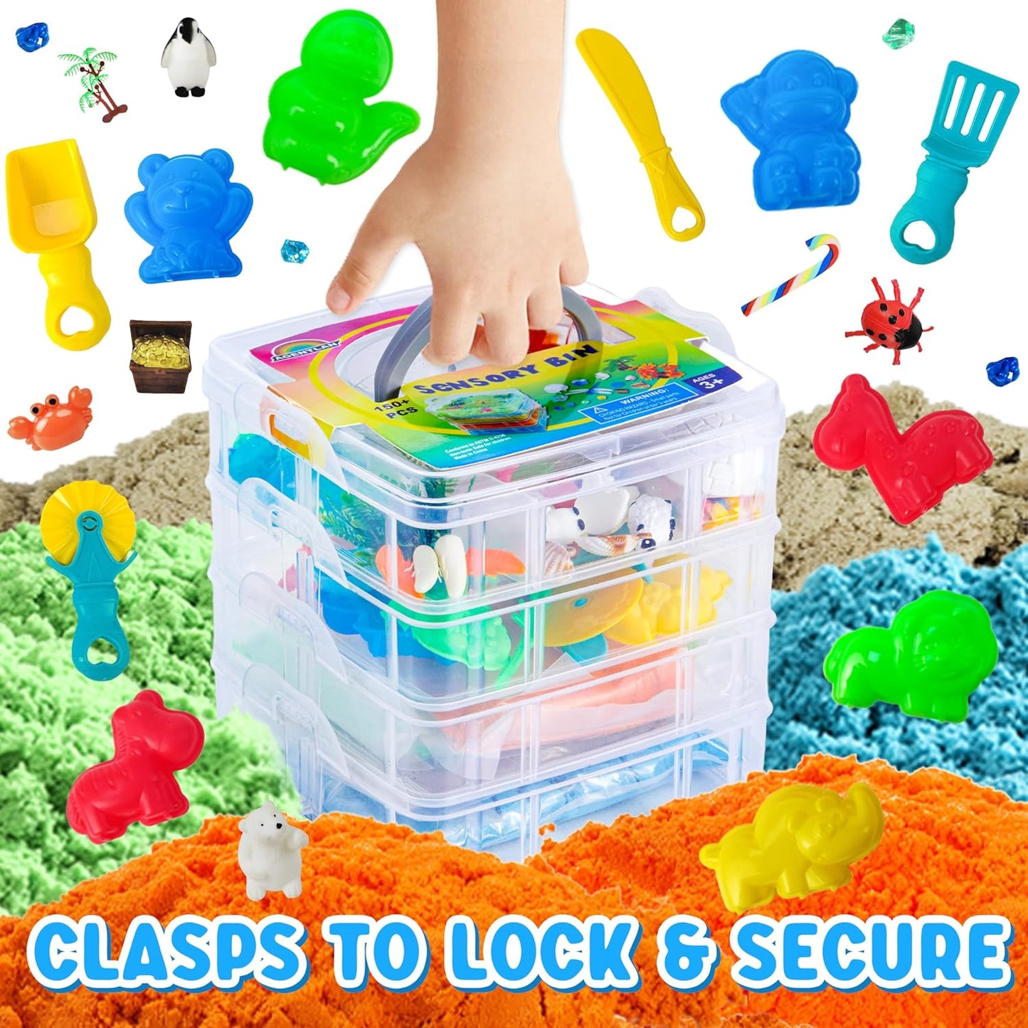 Dino & Ocean Sensory Bin, Dino & Ocean Sensory Toys with Play Sand for Toddlers Boys and Girls,Kids Toys Gift Sand Box for Age 3 4 5 6 7 8