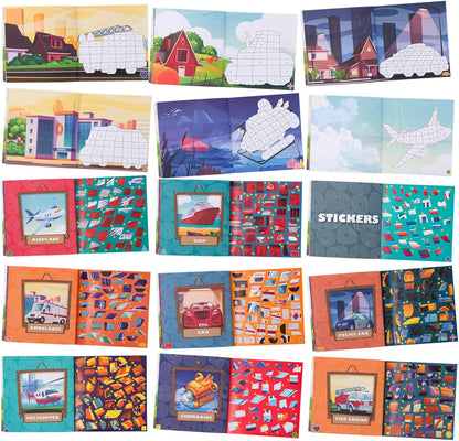Fun Paint with Sticker Books for Kids Set of 2 - Entertaining Sticker Activity with Vibrant Themes Keeps Kids Ages 4-8 Busy - Perfect Puzzle to Learn Shapes and Numbers at Home or Travelling