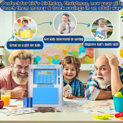 Fishboy Talking Pink ATM Piggy Bank for Kids with Dual Debit Cards, Power-Off Memory, Auto-Opening Drawer for Real Money for Girls, Onekey Shutdown, Bill Feeder, Coin Recognition, Balance Calculator