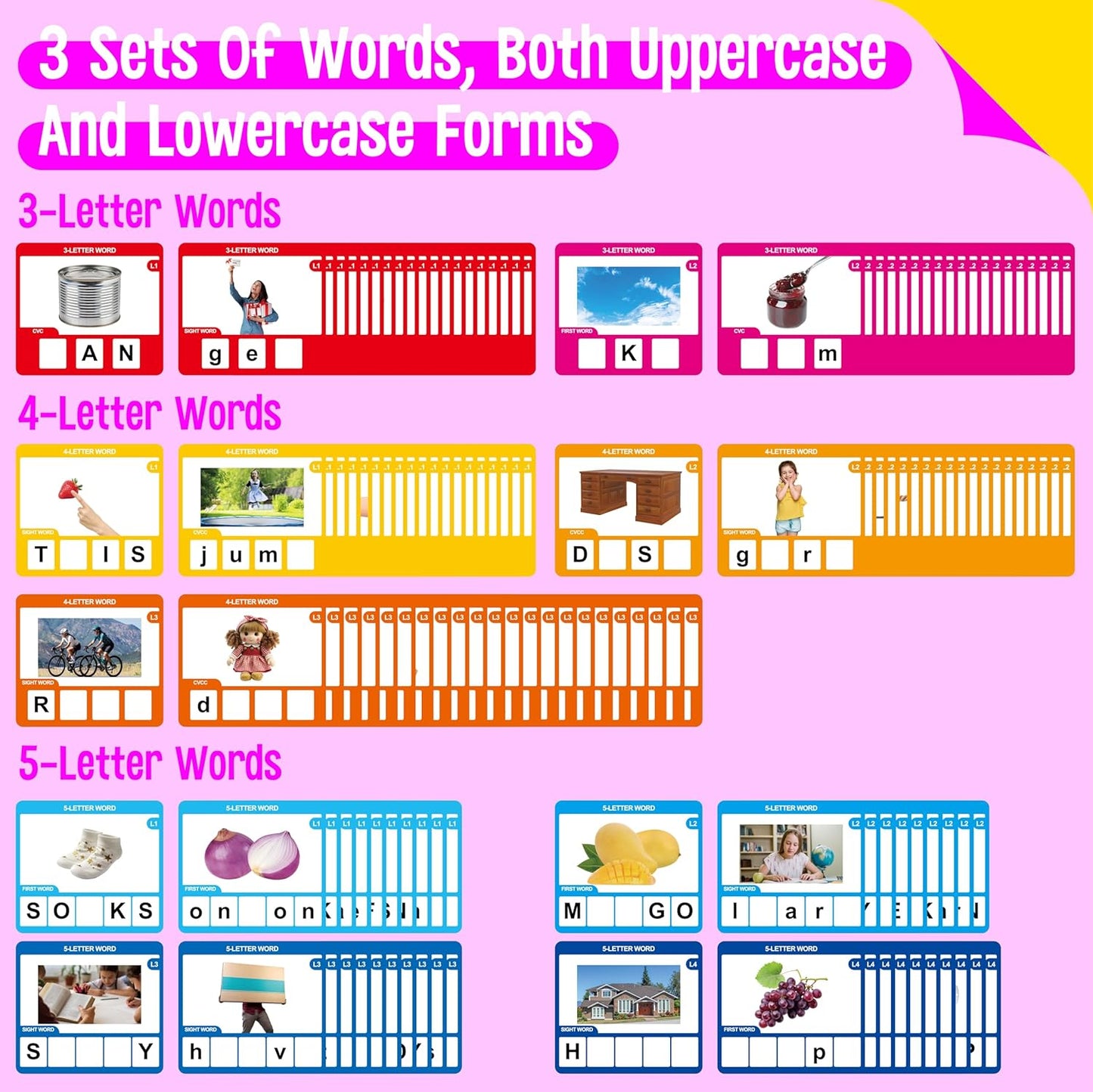 Word Spelling Game, 312 Wooden Letters Tiles & 300 Common Words for - CVC, CVCC, CCVC, Sight Word & First Word Learning, Montessori Early Educational Tool for Kids 4-9, Autistic Toys for Grades 1-3