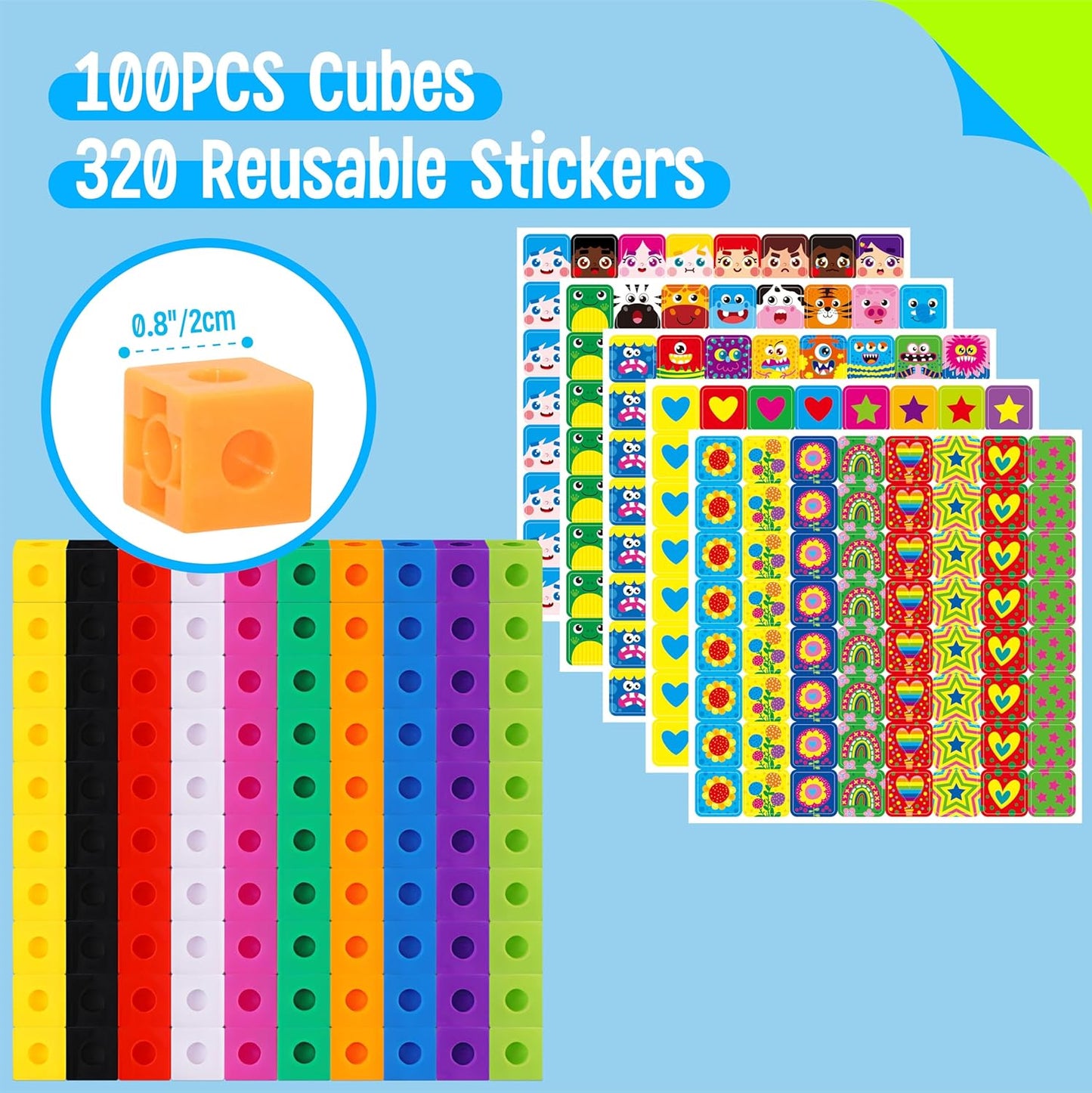 SpriteGru Math Linking Cubes, Math Cubes Manipulatives with Activity Cards Linking Cube Math Counters for Kids Kindergarten Learning Activities