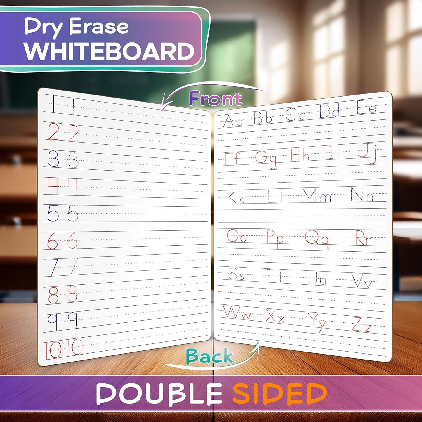 Scribbledo 5 Pack Dry Erase Handwriting Practice for Kids 9 x 12 Inch Letter Alphabet Tracing Board Whiteboard for Kids Ages 3-5 Write and Wipe Alphabet Practice Cards Letters & Erasers