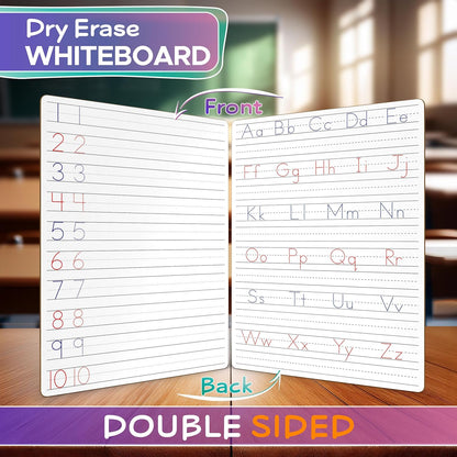 Scribbledo 5 Pack Dry Erase Handwriting Practice for Kids 9 x 12 Inch Letter Alphabet Tracing Board Whiteboard for Kids Ages 3-5 Write and Wipe Alphabet Practice Cards Letters & Erasers