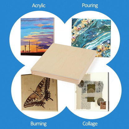 Falling in Art Unfinished Birch Wood Canvas Panels Kit, 4 Pack of 8x10’’ Studio 3/4’’ Deep Cradle Boards for Pouring Art, Crafts, Painting, and More