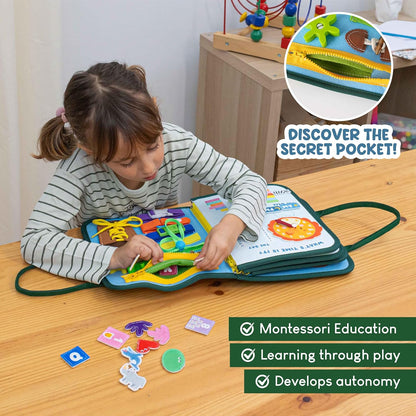 BONNYCO Busy Board for 1 Year Old Animals. Montessori Busy Book for Toddlers 1-3 2-4, Felt Quiet Book Baby. Montessori Toys, Toddler Learning Toys for Travel, Airplane, Car. Educational Activity Board