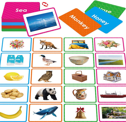 140 Noun Picture-Word Cards, Picture Flashcards Language Builder Visual Aid Speech Development Tool for Autism, ESL Teaching Material Non-Verbal Vocabulary Builder for Children, Kids, Adults (Level 2)