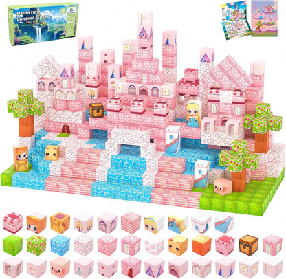 Magnetic Blocks, 150PCS Magnetic Building Blocks, Stacking Magnets for Kids, Sensory Toy for STEM Constructions Magnet Blocks for Girls Age 3+, Christmas Birthday Gifts (Snow Castle)