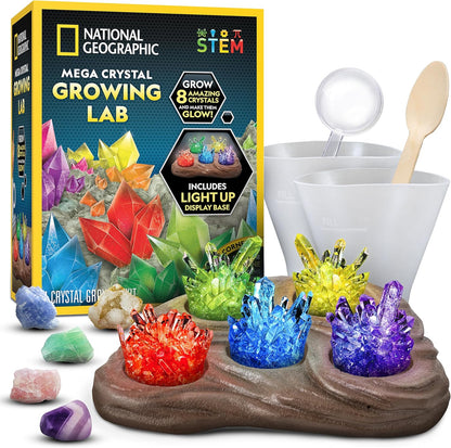 National Geographic Mega Crystal Growing Kit for Kids- Grow 6 Crystals with Light-Up Stand, Science Gifts for Kids 8-12, Crystal Making Experiment, Science Kit for Girls and Boys (Amazon Exclusive)