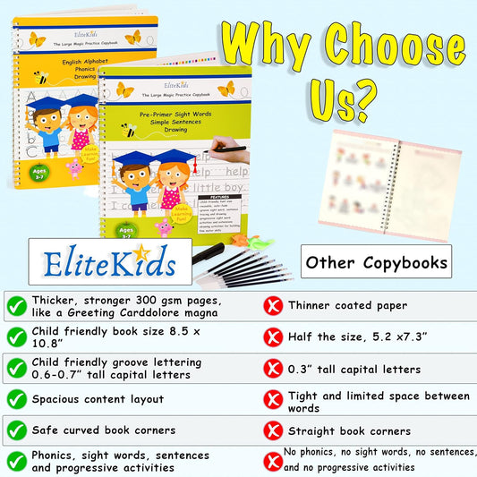 Magic Grooved Writing Practice for Kids, Trace Books for Kids Ages 3-5, 6-8, Handwriting Practice for kids 5-7, Teacher-Designed Reusable Magic Practice Copybook for Kids ages 3-8 (8.7×6.9in)